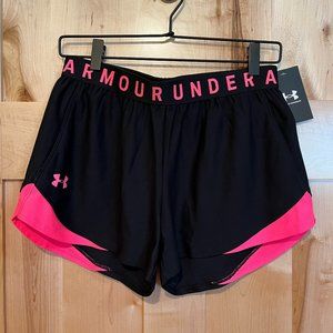 NWT Under Armour Play Up 3.0 Shorts Black Bright Pink S Small